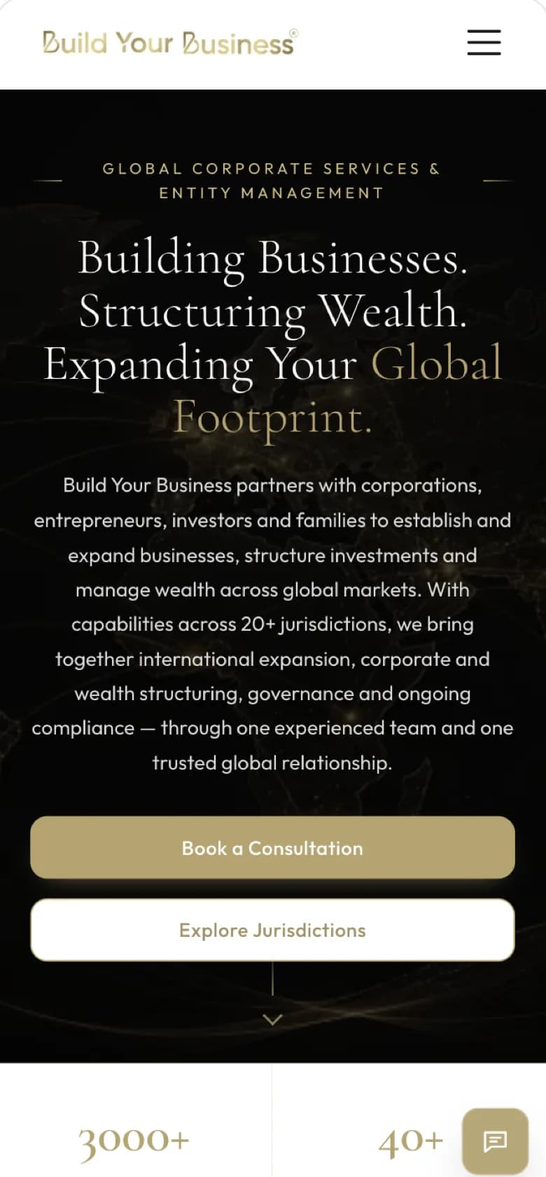 The Build Your Business home page hero on a phone